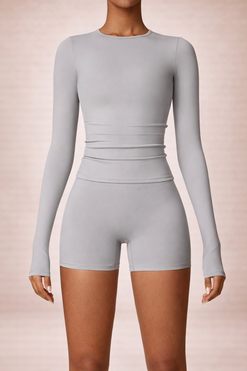 Women’s Sculpting 2-Piece Set – Long Sleeve Top & High-Waist Shorts