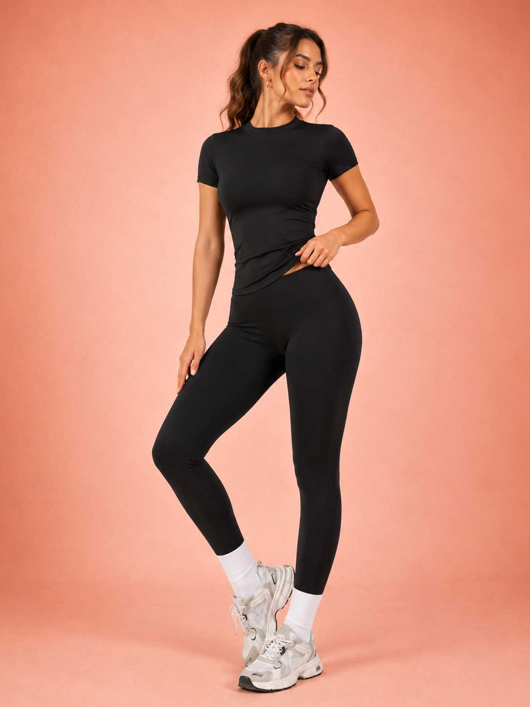 Activewear Set with Crew Neck Top