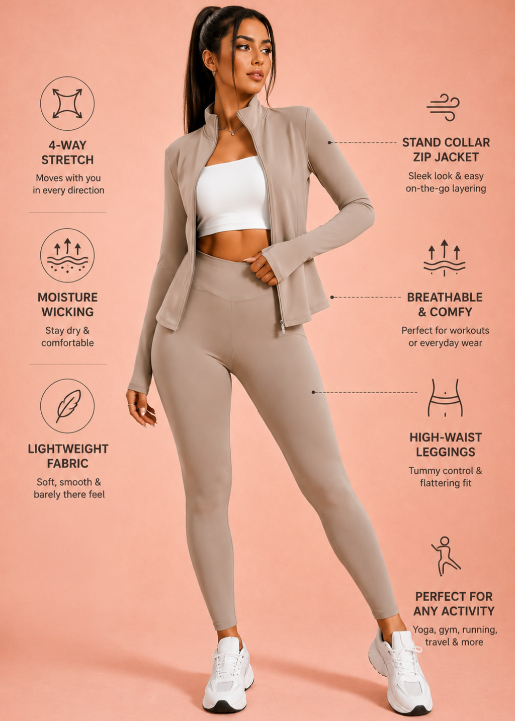 Zip-Up Jacket & High-Waisted Leggings Set