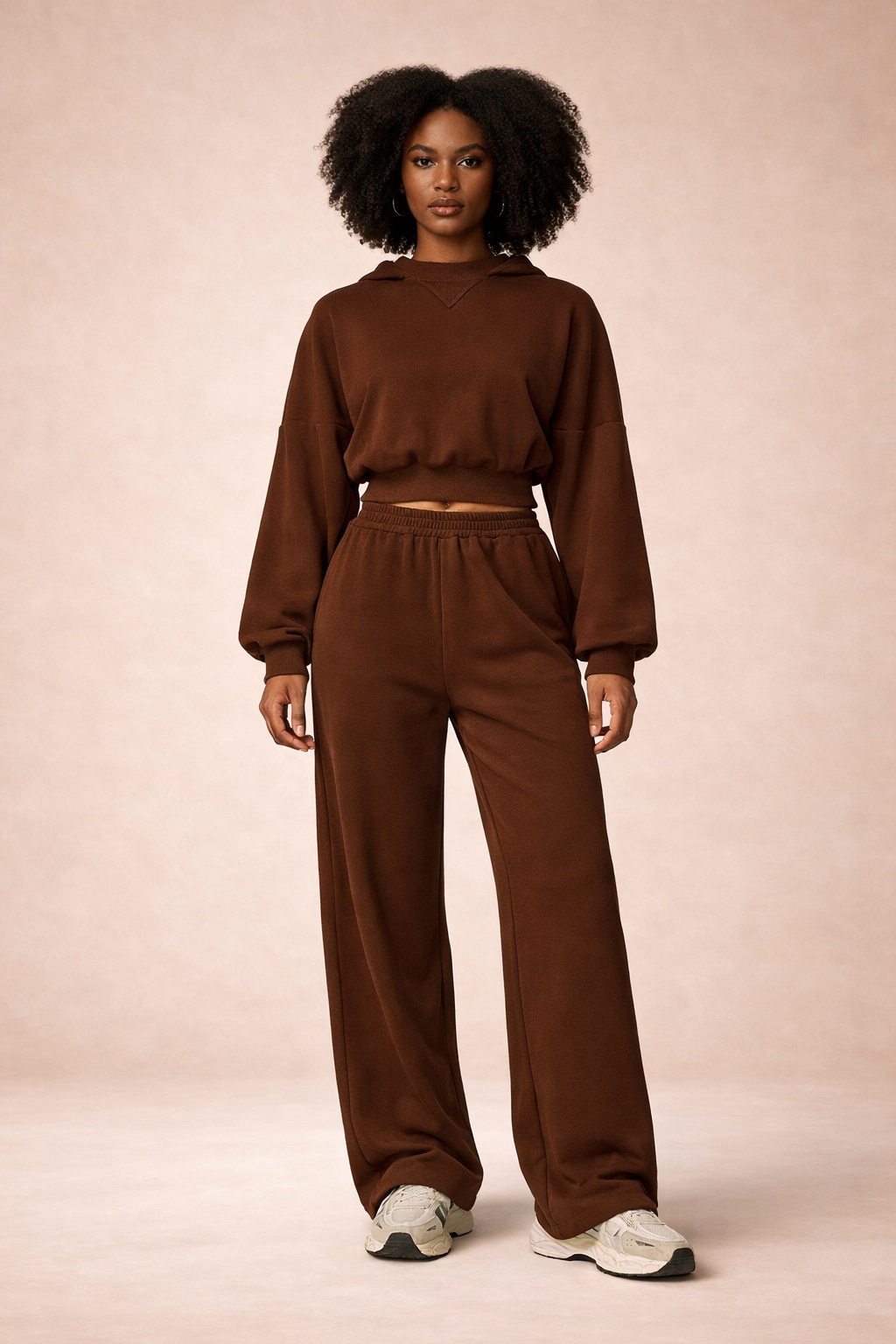 Women’s Cropped Hoodie & High-Waist Sweatpants Set – Cozy Autumn Lounge Tracksuit