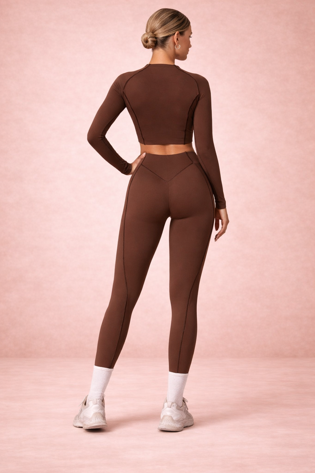 Women's Yoga Suit Long Sleeve Crop Top and High Waist Leggings Fitness Set