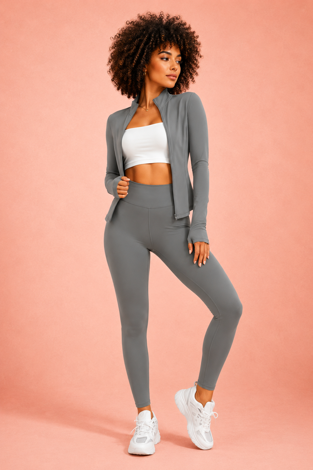 Zip-Up Jacket & High-Waisted Leggings Set