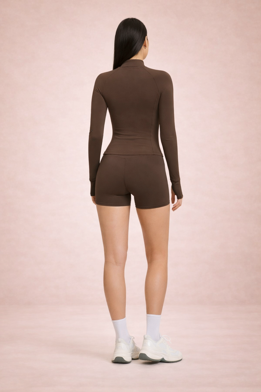 FlexFit 2-Piece Set – Long Sleeve Jacket & High-Waist Yoga Shorts