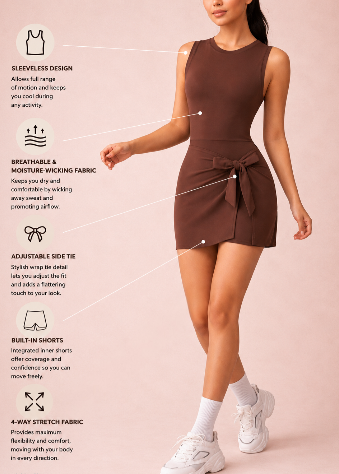 Sleeveless Tennis Dress with Built-In Shorts