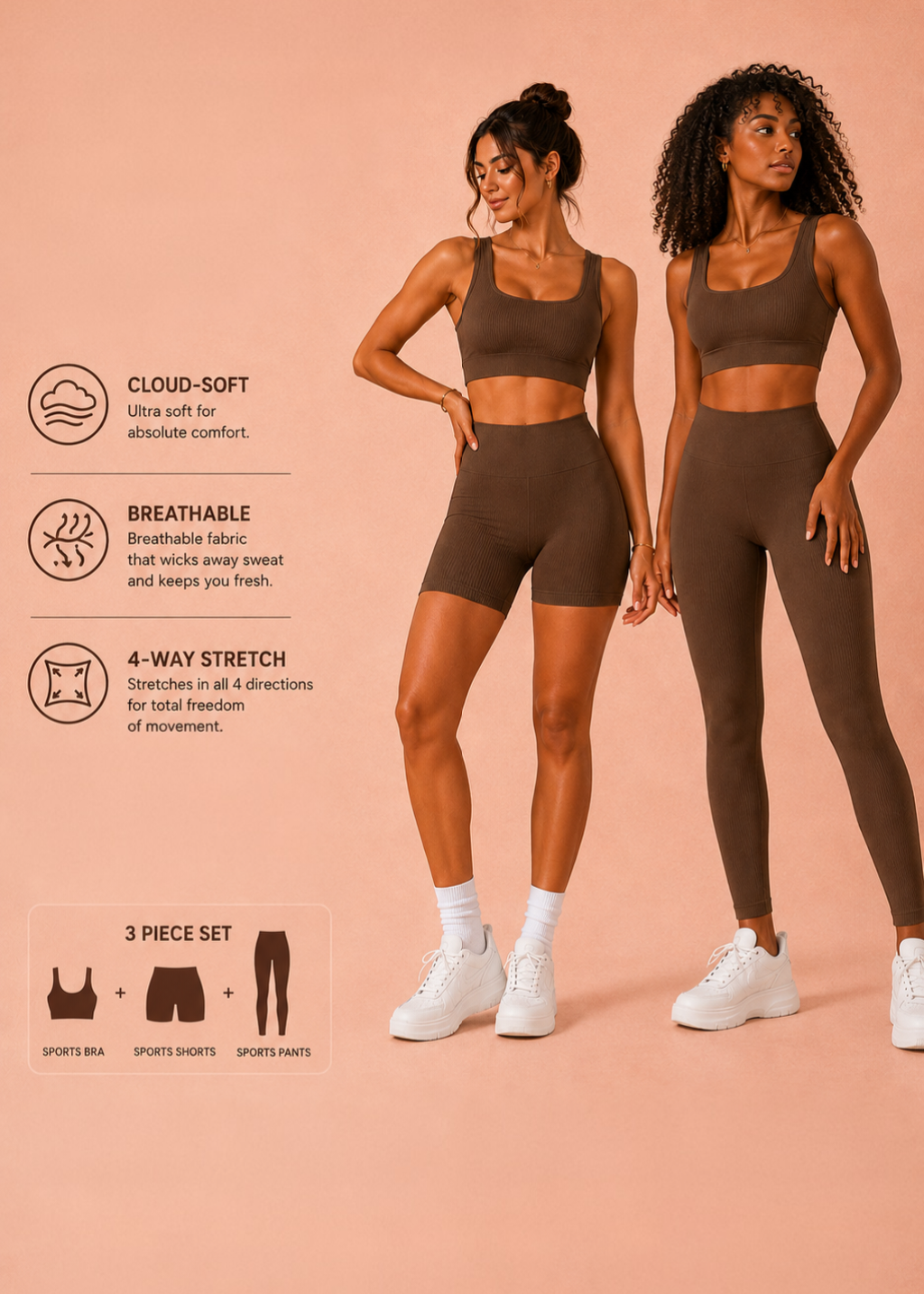 Ribbed 3-Piece Activewear Set