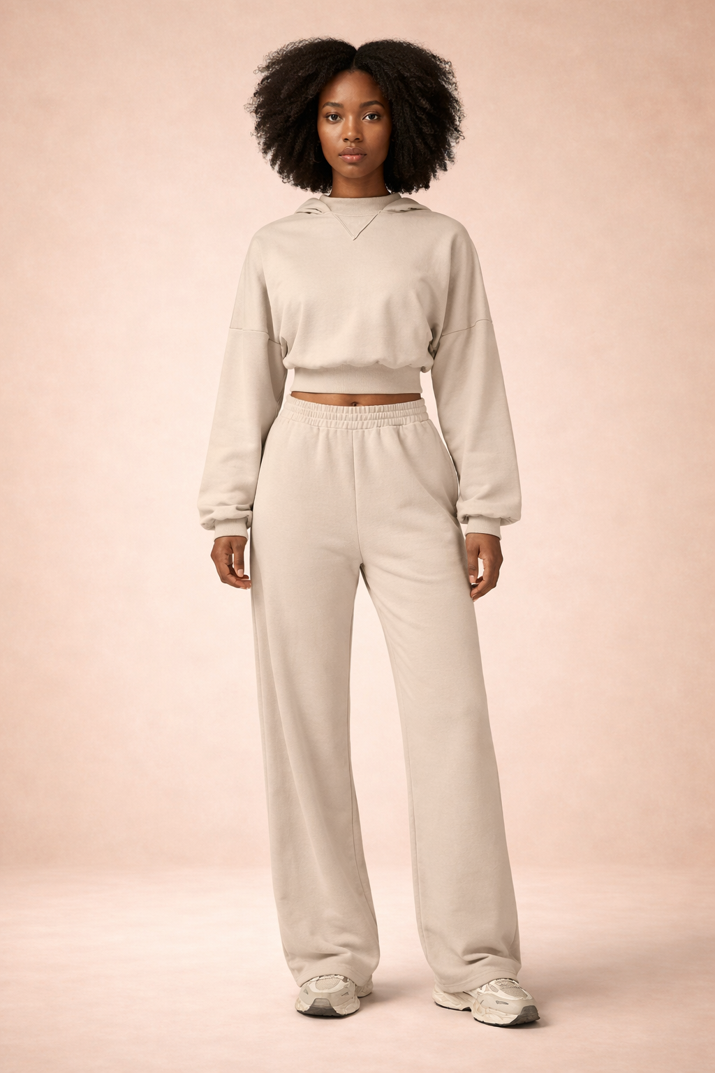 Women’s Cropped Hoodie & High-Waist Sweatpants Set – Cozy Autumn Lounge Tracksuit