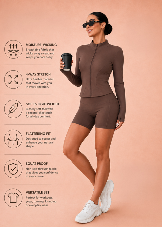 Zip-Up Jacket & Biker Shorts Set