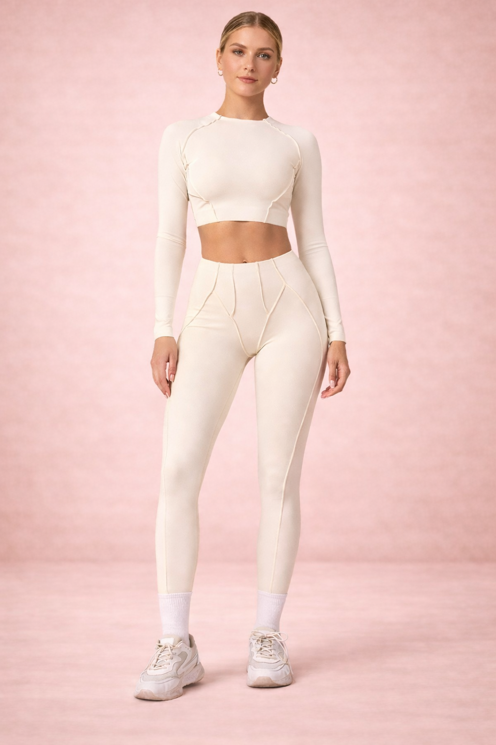 Women's Yoga Suit Long Sleeve Crop Top and High Waist Leggings Fitness Set